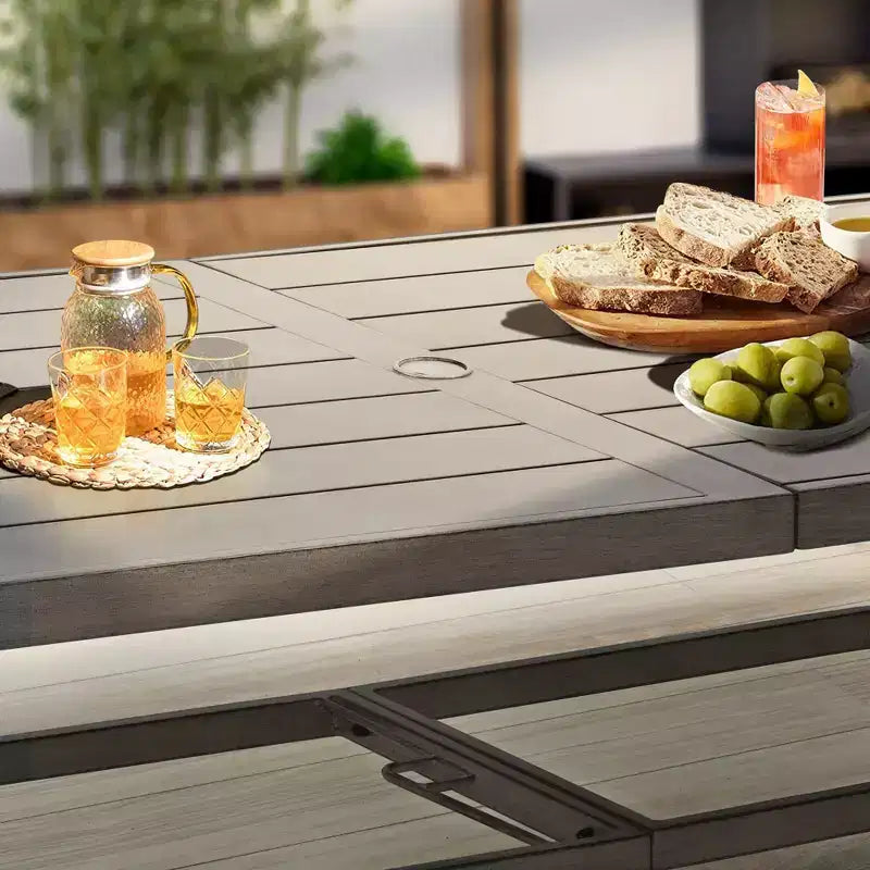 HAPPATIO Set da pranzo da 9 pezzi in alluminio per patio, tavolo e sedie da pranzo per esterni