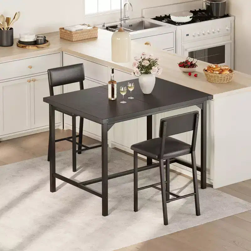 Set da tavolo da pranzo CuisinSmart per 2, set da tavolo da cucina con poggiapiedi e schienale, tavolo altezza bancone con 2 sgabelli da bar imbottiti