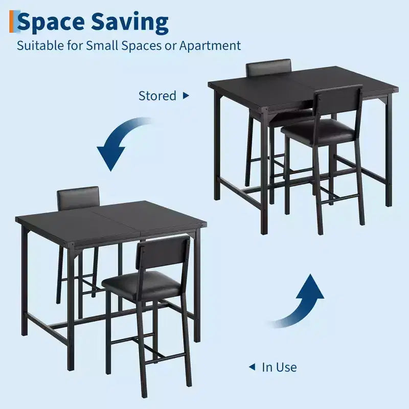 Set da tavolo da pranzo CuisinSmart per 2, set da tavolo da cucina con poggiapiedi e schienale, tavolo altezza bancone con 2 sgabelli da bar imbottiti