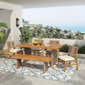 Christopher Knight Home Mabel Rustic 6 Piece Outdoor Acacia Wood Rattan Dining Set with Slatted Table and Cushions