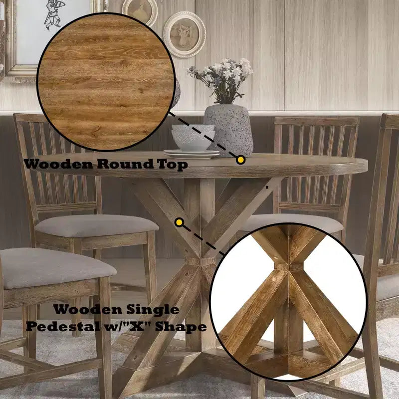 GDFStudio Sandra Set da Pranzo Moderno 5 Pezzi in Legno Effetto Invecchiato con 4 Sedie Imbottite