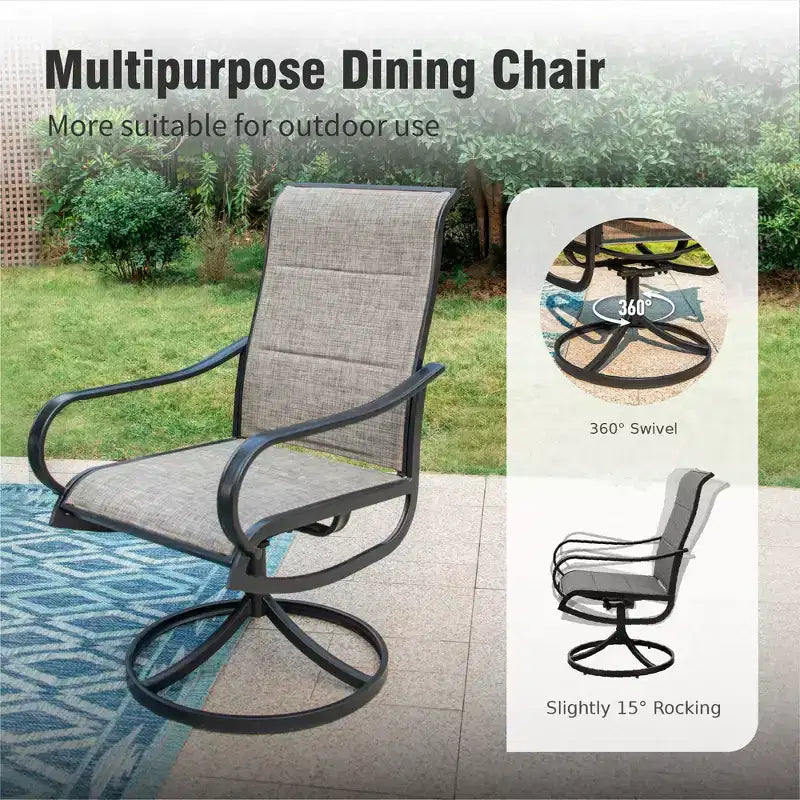 Captiva Designs Set da pranzo da 5 pezzi per esterni con tavolo rotondo in acciaio con piano a doghe nero e sedie a fionda con struttura in acciaio