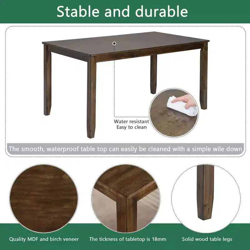 Homy Casa Set da Pranzo da 6 Pezzi in Legno con 4 Sedie Imbottite e Panca, Tavolo da Cucina Rettangolare, Noce