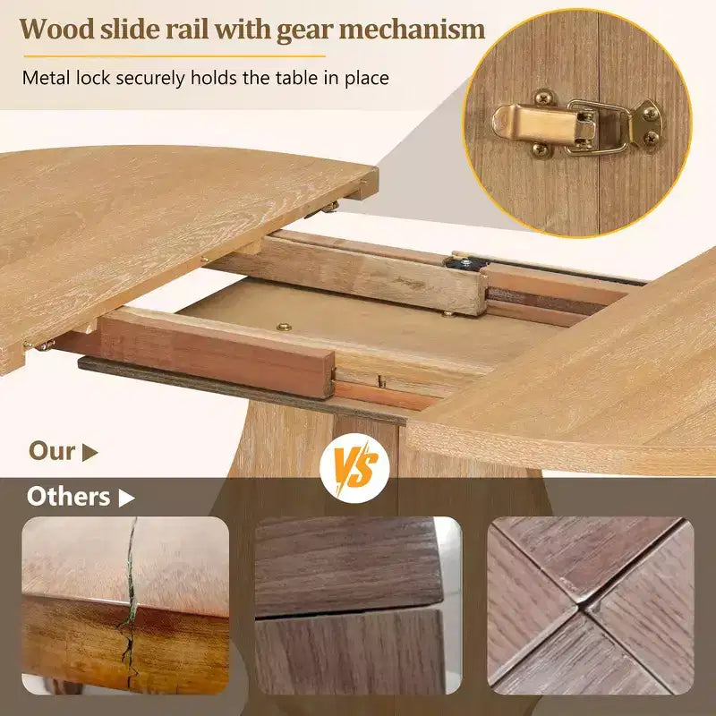 Set da pranzo di 5 pezzi Whisen Farmhouse Wood con tavolo allungabile e 4 sedie imbottite