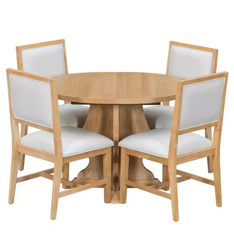 Set da pranzo di 5 pezzi Whisen Farmhouse Wood con tavolo allungabile e 4 sedie imbottite