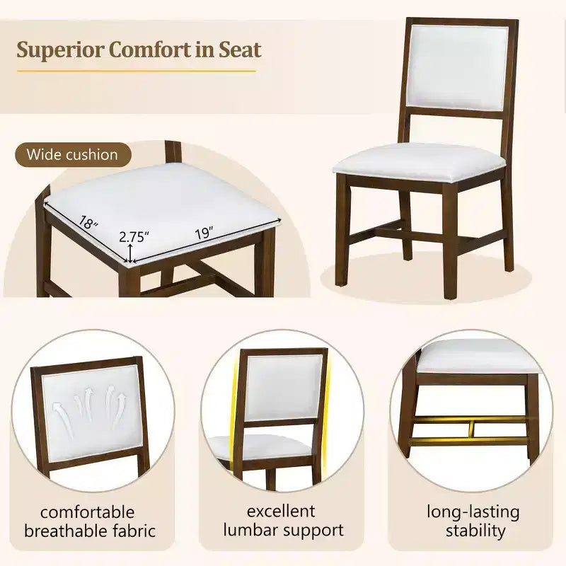 Set da pranzo di 5 pezzi Whisen Farmhouse Wood con tavolo allungabile e 4 sedie imbottite