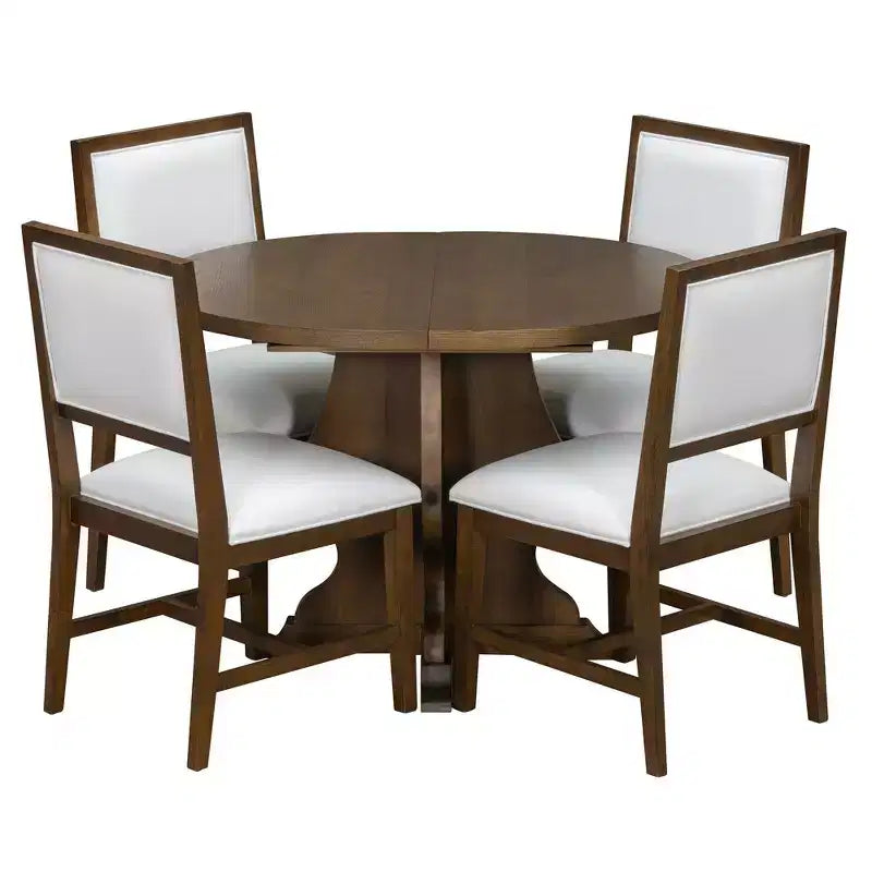 Set da pranzo di 5 pezzi Whisen Farmhouse Wood con tavolo allungabile e 4 sedie imbottite
