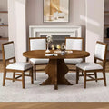 Whisen Farmhouse Wood 5-Piece Dining Table Set with 4 Upholstered Chairs, Extendable Dining Table