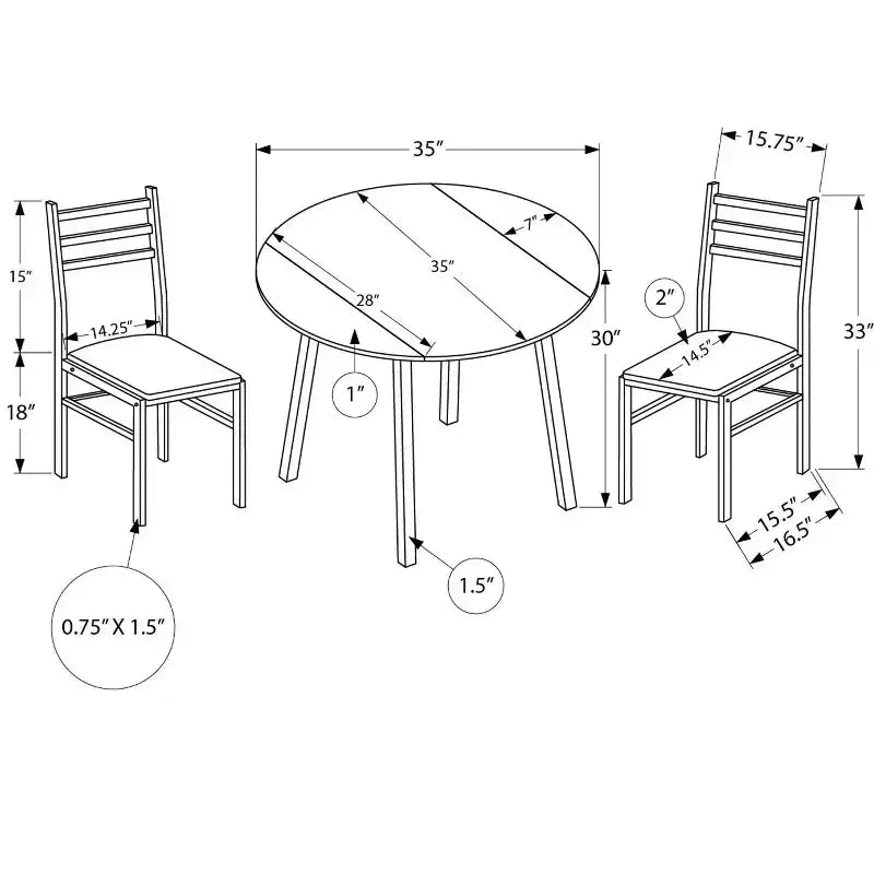 Okak Set da pranzo vintage 3 pezzi e sedie imbottite per sala da pranzo, ristorante, set da pranzo moderno rotondo con design a ribalta
