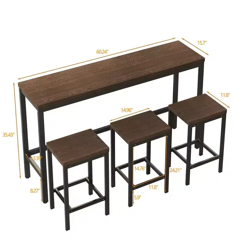 Set Tavolo da Bar e Sgabelli Industriale 4 Pezzi Okak per Cucina, Sala da Pranzo, Set Dinette in Metallo e Legno per Colazione