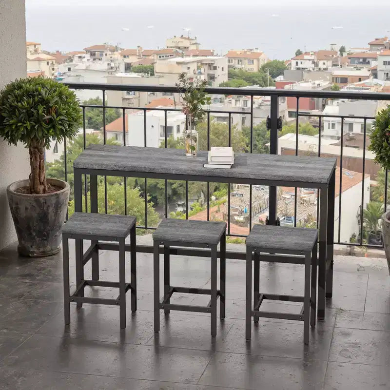 Set Tavolo da Bar e Sgabelli Industriale 4 Pezzi Okak per Cucina, Sala da Pranzo, Set Dinette in Metallo e Legno per Colazione
