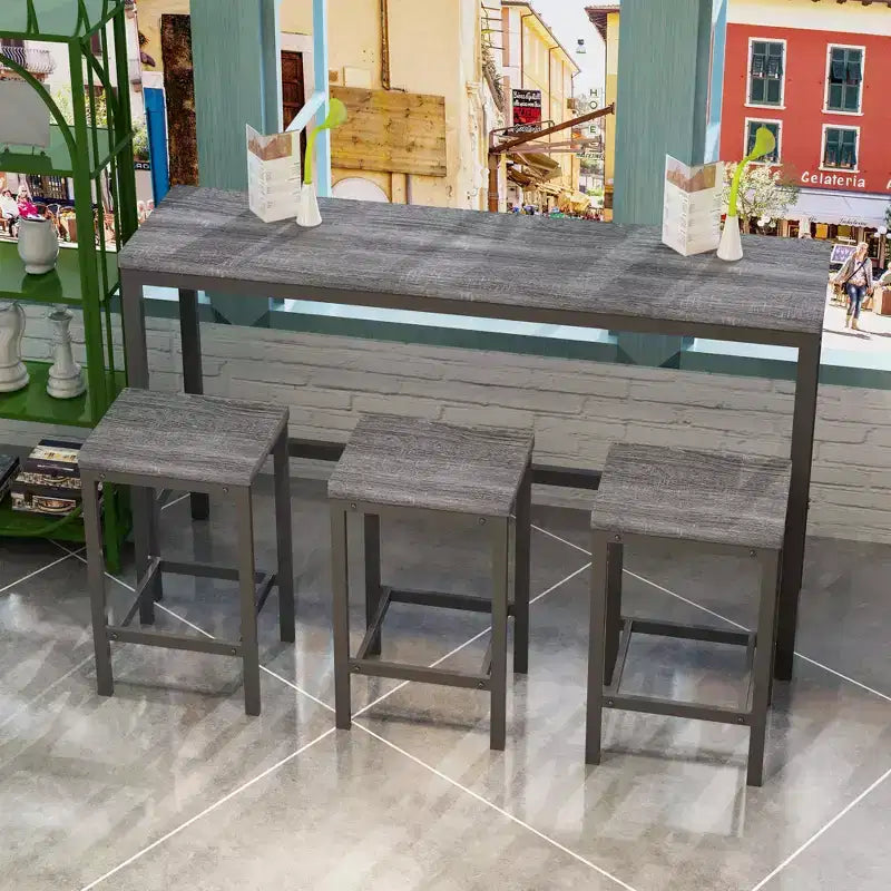 Set Tavolo da Bar e Sgabelli Industriale 4 Pezzi Okak per Cucina, Sala da Pranzo, Set Dinette in Metallo e Legno per Colazione