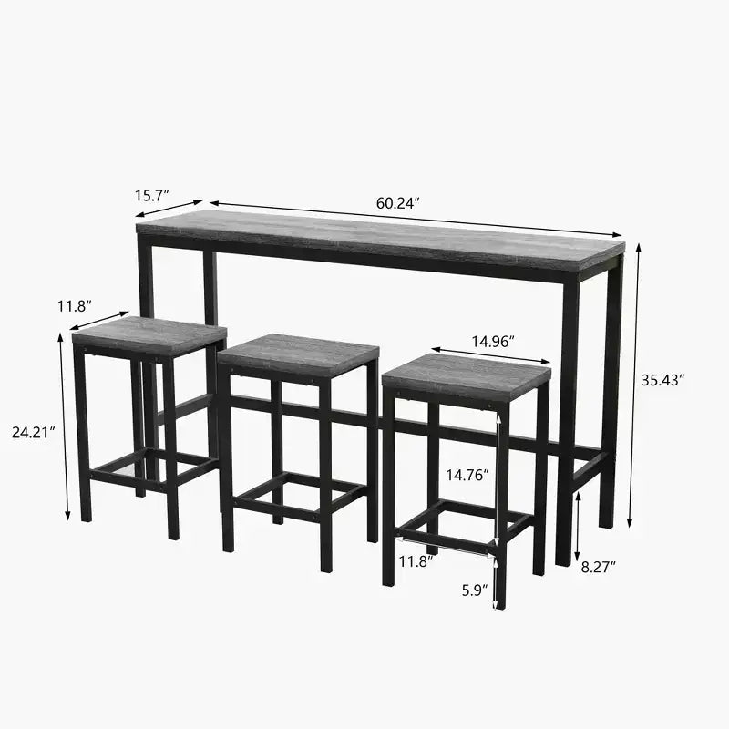 Set Tavolo da Bar e Sgabelli Industriale 4 Pezzi Okak per Cucina, Sala da Pranzo, Set Dinette in Metallo e Legno per Colazione