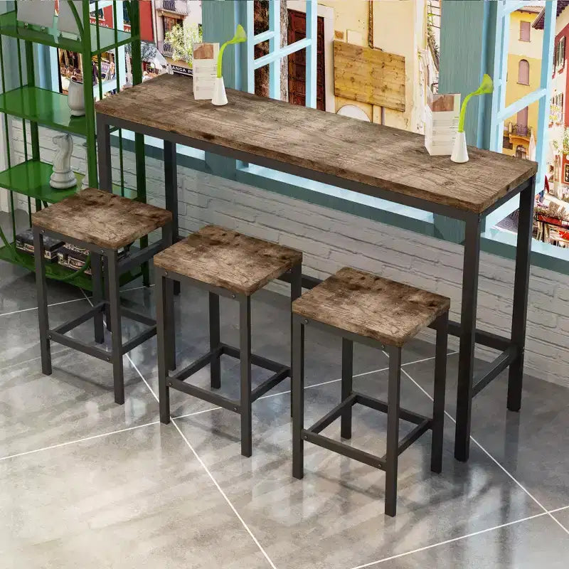 Set Tavolo da Bar e Sgabelli Industriale 4 Pezzi Okak per Cucina, Sala da Pranzo, Set Dinette in Metallo e Legno per Colazione