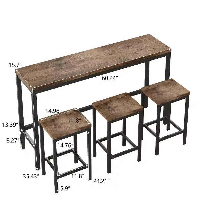 Set Tavolo da Bar e Sgabelli Industriale 4 Pezzi Okak per Cucina, Sala da Pranzo, Set Dinette in Metallo e Legno per Colazione