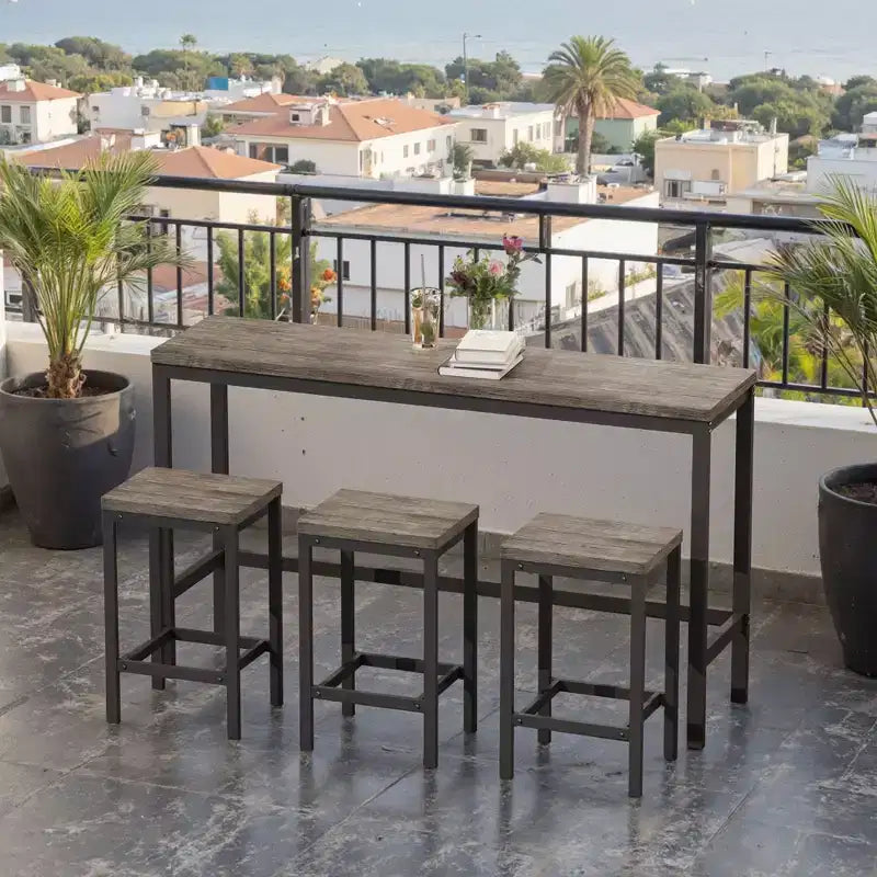 Set Tavolo da Bar e Sgabelli Industriale 4 Pezzi Okak per Cucina, Sala da Pranzo, Set Dinette in Metallo e Legno per Colazione