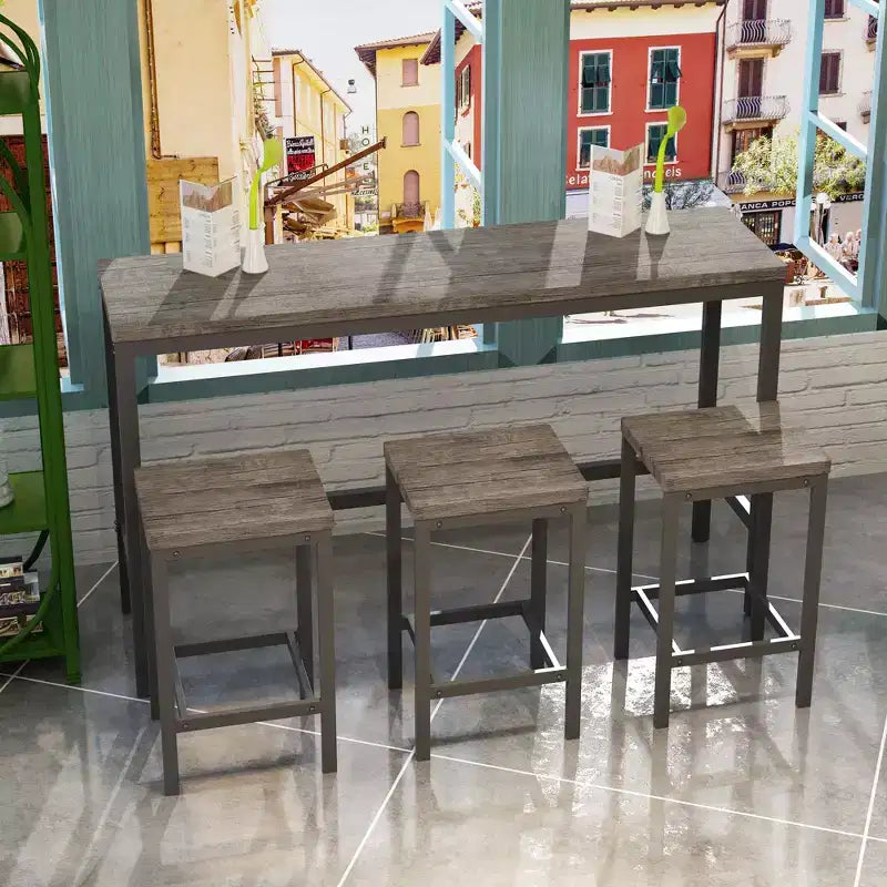 Set Tavolo da Bar e Sgabelli Industriale 4 Pezzi Okak per Cucina, Sala da Pranzo, Set Dinette in Metallo e Legno per Colazione