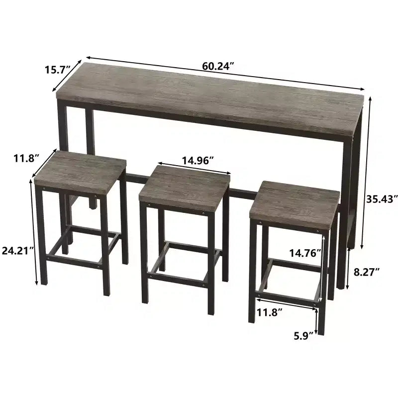 Set Tavolo da Bar e Sgabelli Industriale 4 Pezzi Okak per Cucina, Sala da Pranzo, Set Dinette in Metallo e Legno per Colazione