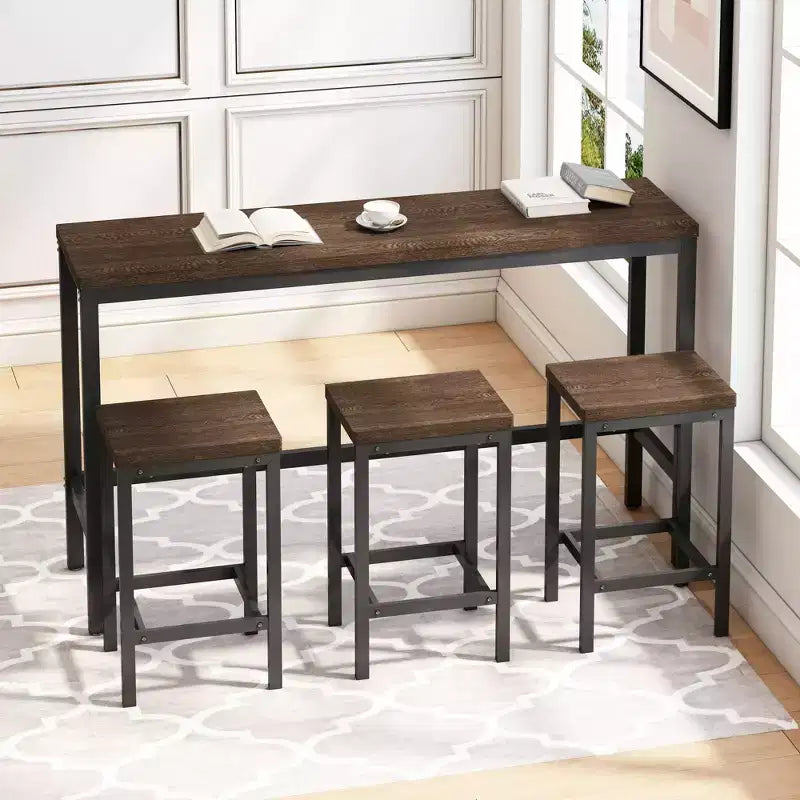 Set Tavolo da Bar e Sgabelli Industriale 4 Pezzi Okak per Cucina, Sala da Pranzo, Set Dinette in Metallo e Legno per Colazione