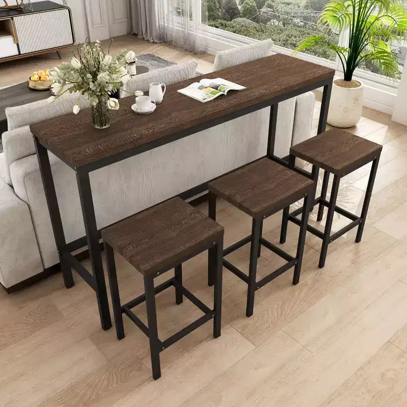 Set Tavolo da Bar e Sgabelli Industriale 4 Pezzi Okak per Cucina, Sala da Pranzo, Set Dinette in Metallo e Legno per Colazione