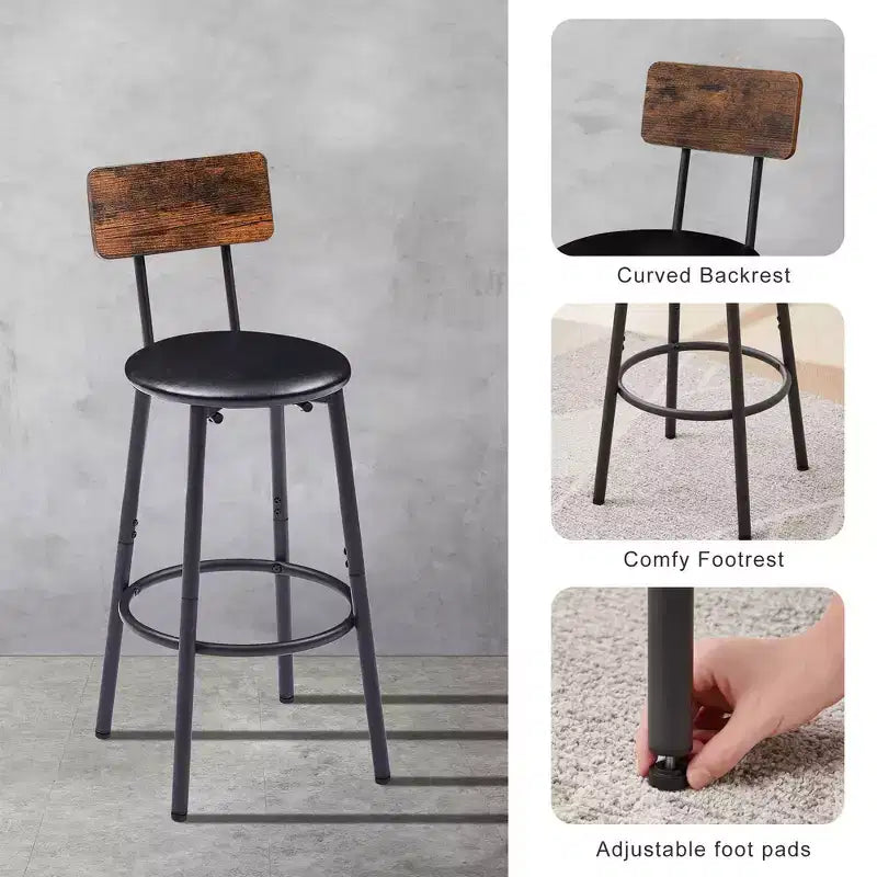 Set da tavolo e sedie da bar Okak da 3 pezzi altezza industriale per cucina, sala da pranzo, set dinette da bistrot in metallo e legno per colazione