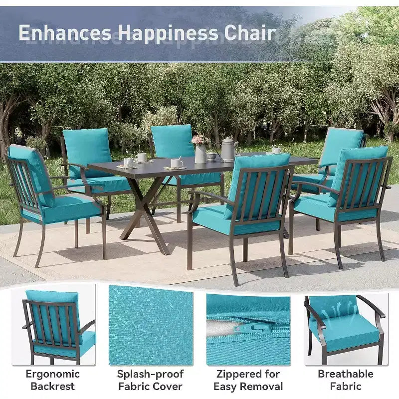 ALAULM Set di Mobili da Pranzo da Giardino da 16 Pezzi, Mobili da Esterno in Metallo, Set con 14 Sedie Fisse e 2 Tavoli Grandi con Ombrellone per Giardino