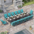 ALAULM 16 Piece Patio Dining Set Outdoor Furniture, Metal Patio Furniture Set 14 Fixed Chairs and 2 Large Tables with Umbrella for Garden
