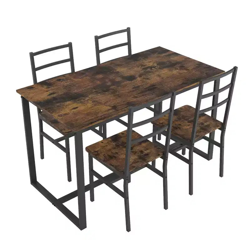 Okak Set da pranzo industriale di 5 pezzi, tavolo e sedie con schienale per sala da pranzo, ristorante, set da pranzo in metallo e legno per cene in famiglia