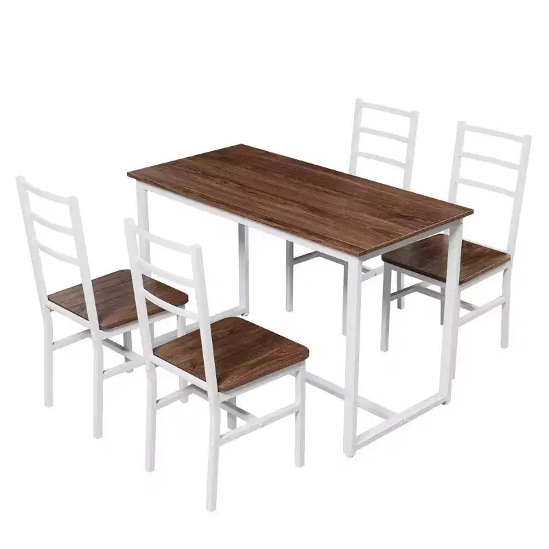 Okak Set da pranzo industriale di 5 pezzi, tavolo e sedie con schienale per sala da pranzo, ristorante, set da pranzo in metallo e legno per cene in famiglia