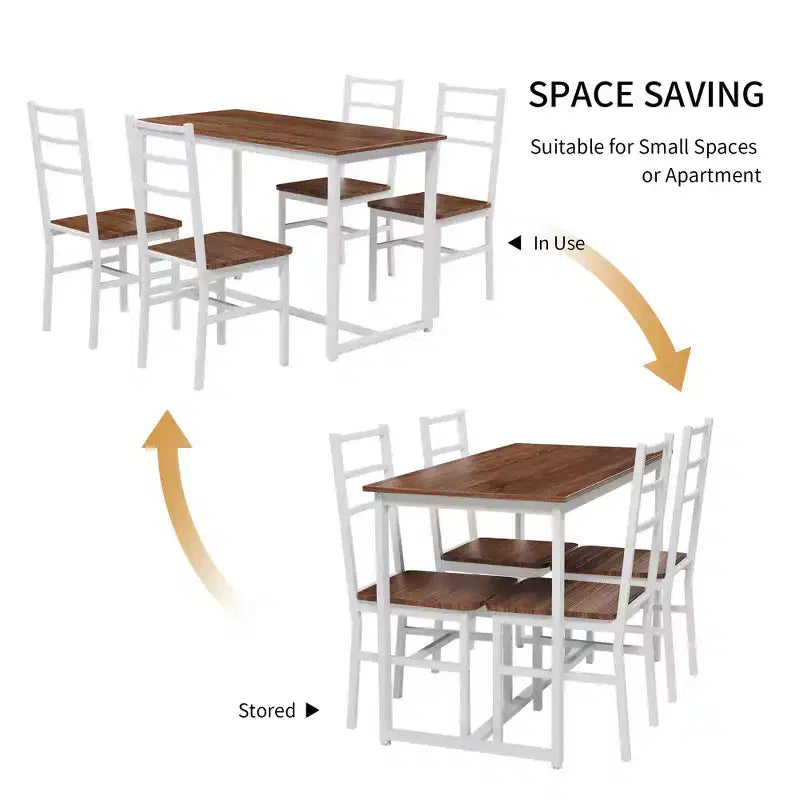 Okak Set da pranzo industriale di 5 pezzi, tavolo e sedie con schienale per sala da pranzo, ristorante, set da pranzo in metallo e legno per cene in famiglia
