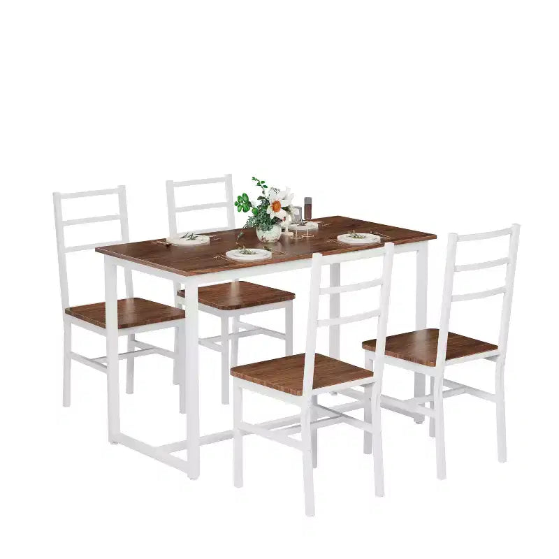 Okak Set da pranzo industriale di 5 pezzi, tavolo e sedie con schienale per sala da pranzo, ristorante, set da pranzo in metallo e legno per cene in famiglia