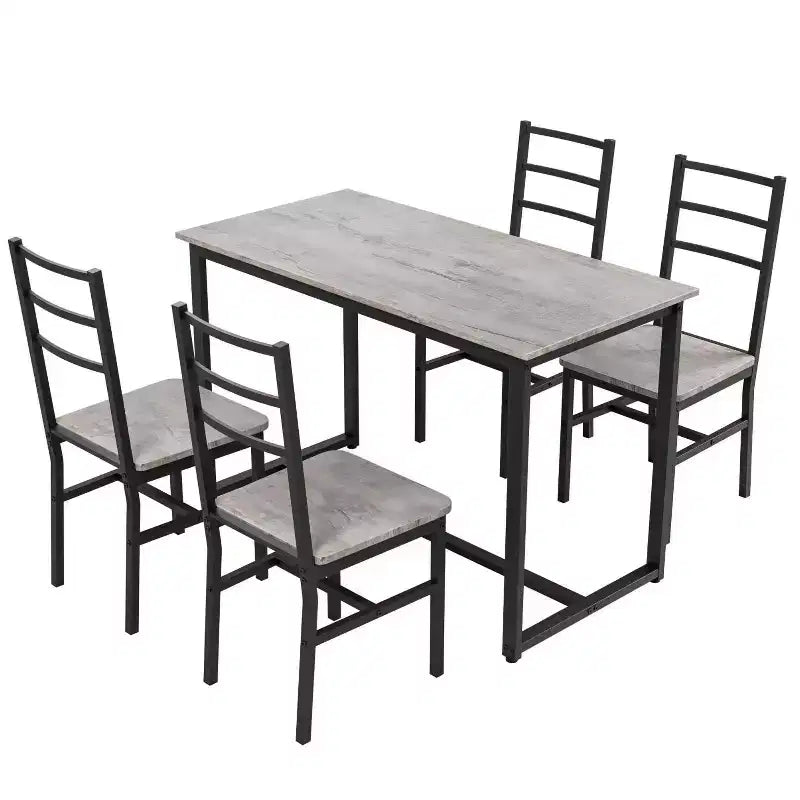 Okak Set da pranzo industriale di 5 pezzi, tavolo e sedie con schienale per sala da pranzo, ristorante, set da pranzo in metallo e legno per cene in famiglia