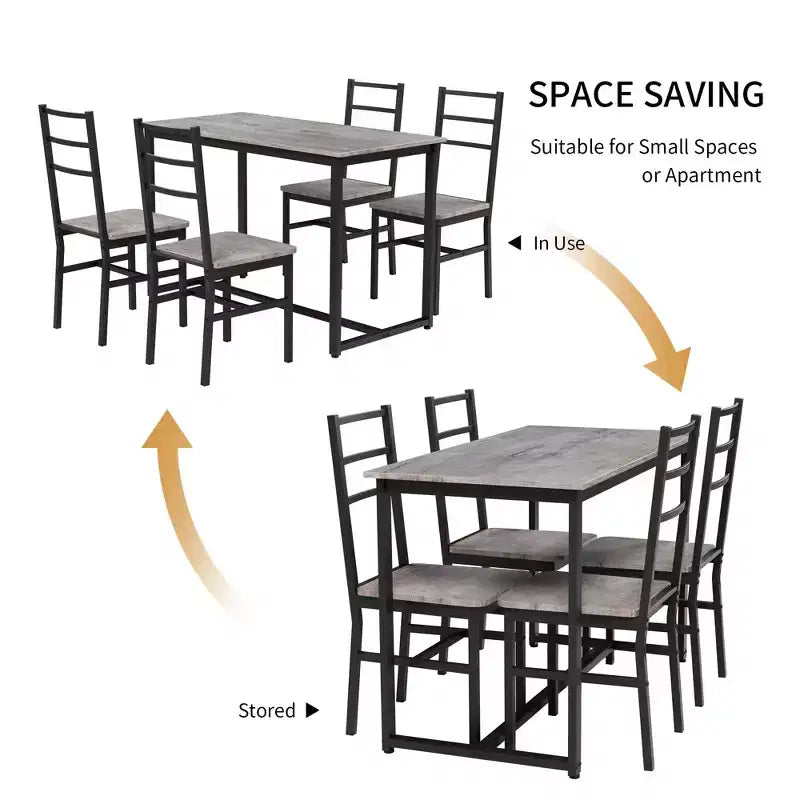 Okak Set da pranzo industriale di 5 pezzi, tavolo e sedie con schienale per sala da pranzo, ristorante, set da pranzo in metallo e legno per cene in famiglia