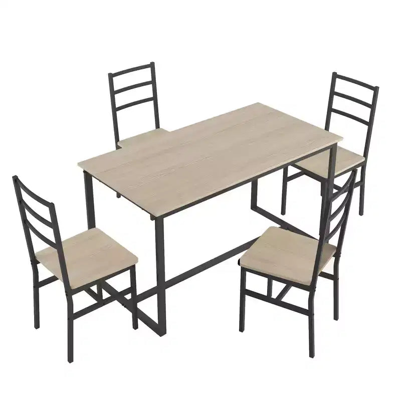 Okak Set da pranzo industriale di 5 pezzi, tavolo e sedie con schienale per sala da pranzo, ristorante, set da pranzo in metallo e legno per cene in famiglia