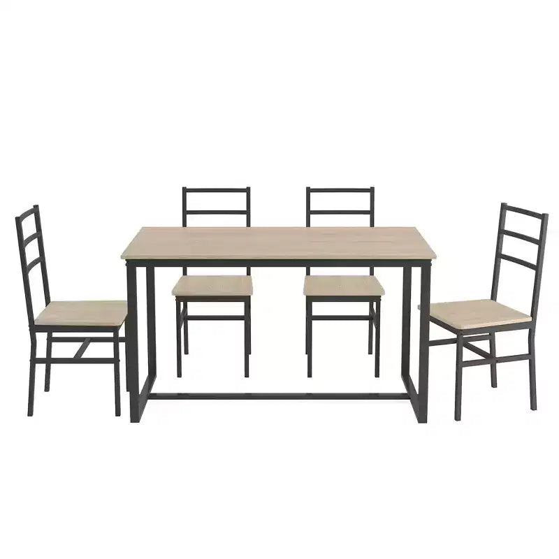 Okak Set da pranzo industriale di 5 pezzi, tavolo e sedie con schienale per sala da pranzo, ristorante, set da pranzo in metallo e legno per cene in famiglia