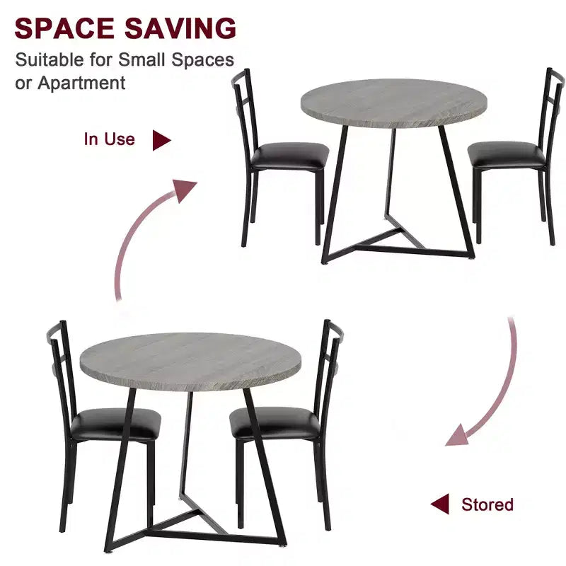 Set tavolo da pranzo per 2, tavolo e sedie da cucina rotondi in legno, 2 sedie in metallo e legno, per piccoli spazi, appartamento