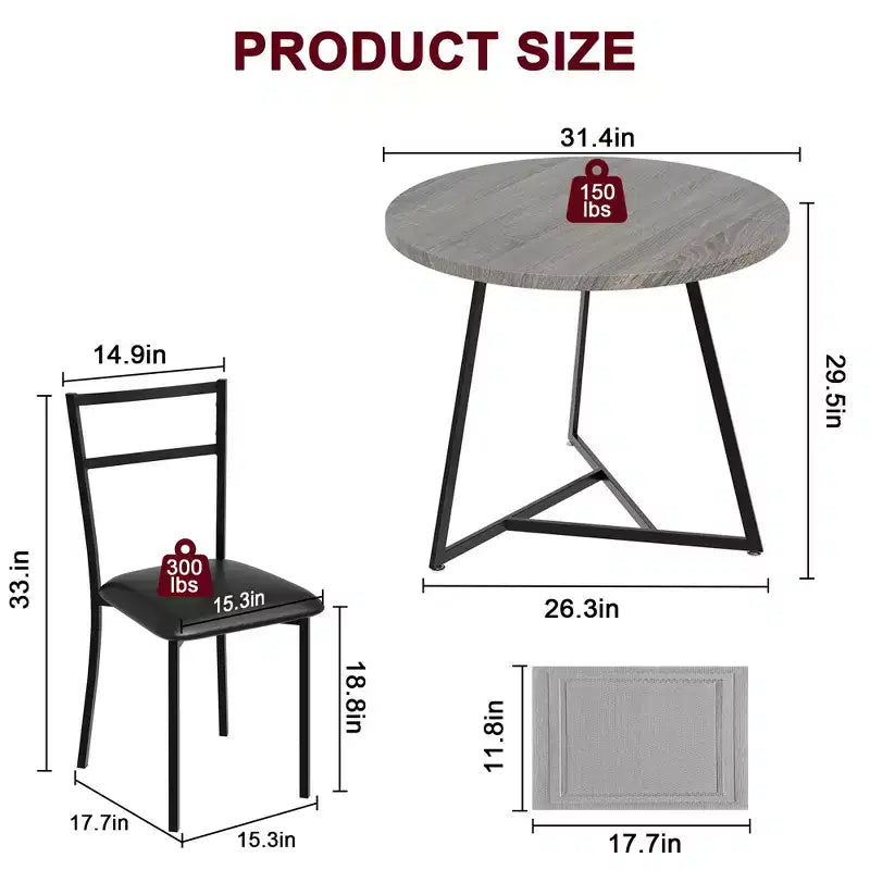 Set tavolo da pranzo per 2, tavolo e sedie da cucina rotondi in legno, 2 sedie in metallo e legno, per piccoli spazi, appartamento