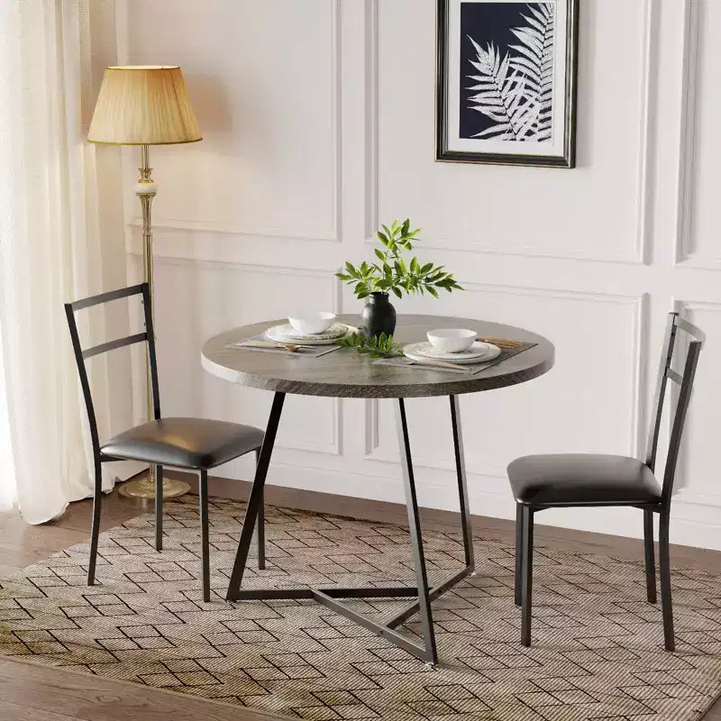 Set tavolo da pranzo per 2, tavolo e sedie da cucina rotondi in legno, 2 sedie in metallo e legno, per piccoli spazi, appartamento