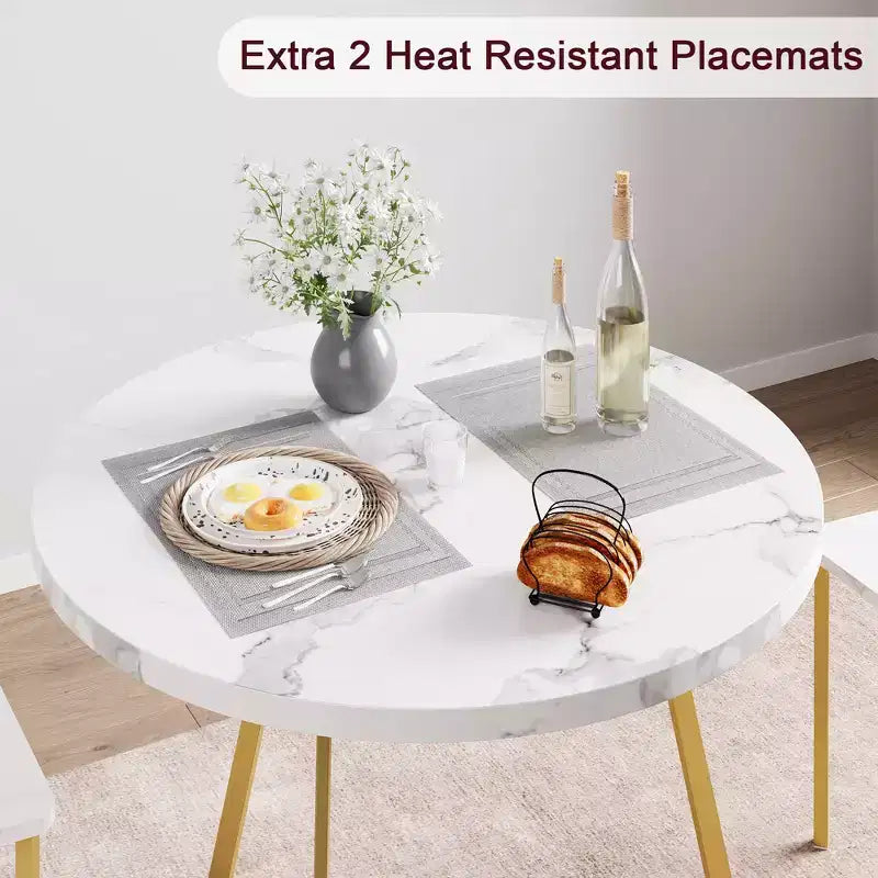 Set tavolo da pranzo per 2, tavolo e sedie da cucina rotondi in legno, 2 sedie in metallo e legno, per piccoli spazi, appartamento