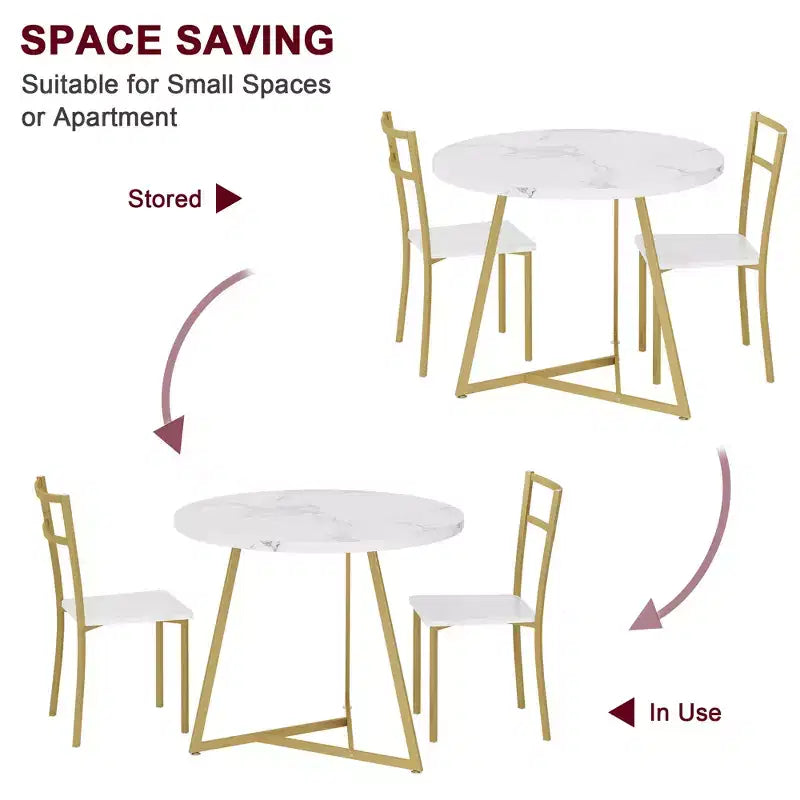 Set tavolo da pranzo per 2, tavolo e sedie da cucina rotondi in legno, 2 sedie in metallo e legno, per piccoli spazi, appartamento