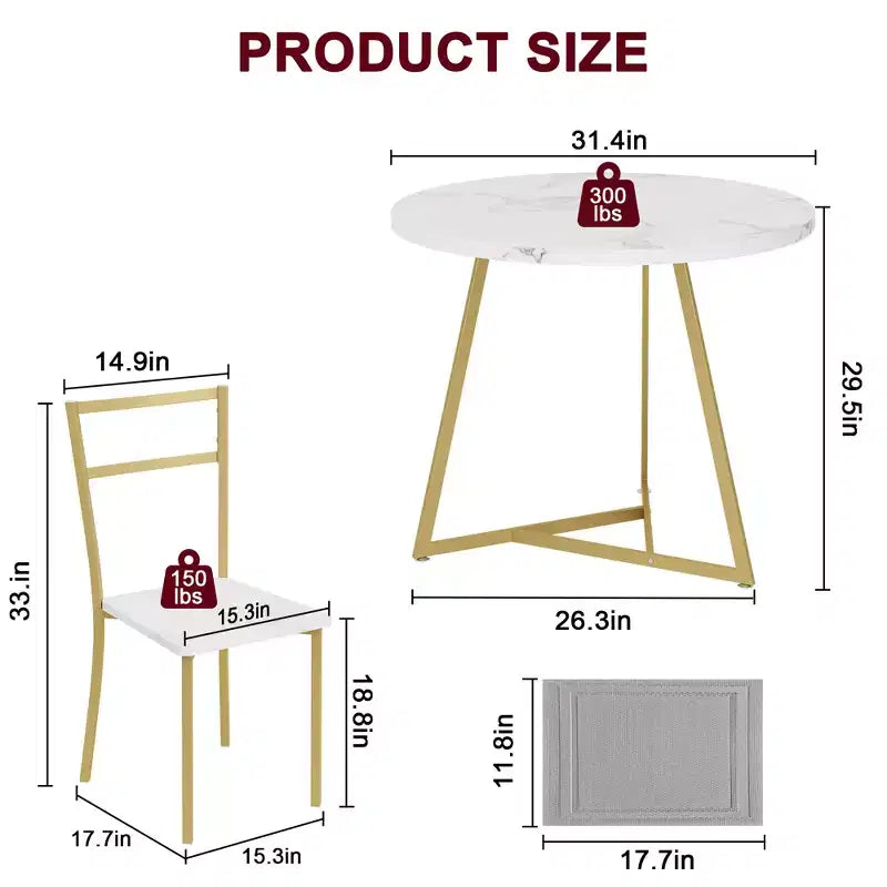 Set tavolo da pranzo per 2, tavolo e sedie da cucina rotondi in legno, 2 sedie in metallo e legno, per piccoli spazi, appartamento