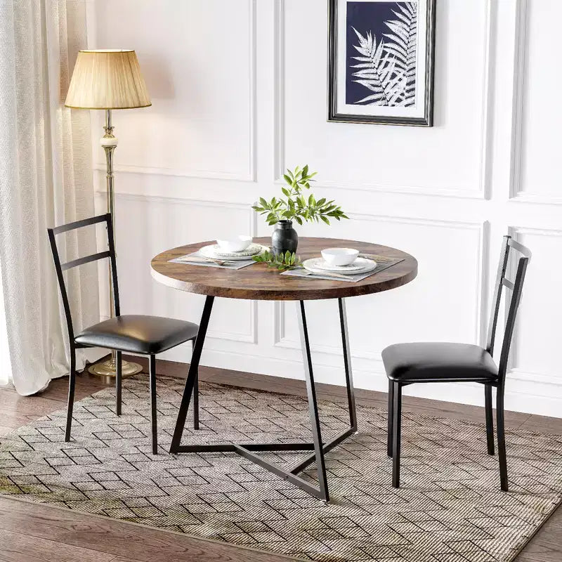 Set tavolo da pranzo per 2, tavolo e sedie da cucina rotondi in legno, 2 sedie in metallo e legno, per piccoli spazi, appartamento