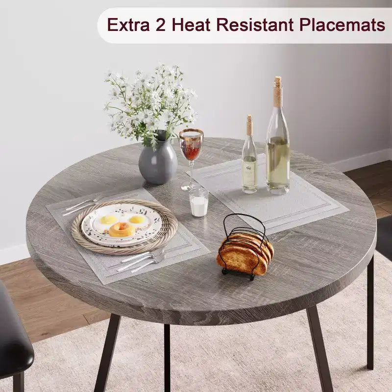 Set tavolo da pranzo per 2, tavolo e sedie da cucina rotondi in legno, 2 sedie in metallo e legno, per piccoli spazi, appartamento
