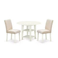 Round Dining Table Set 3pc 20/42 Inch Table w/ 2 Linen Chairs - Beige Fabric