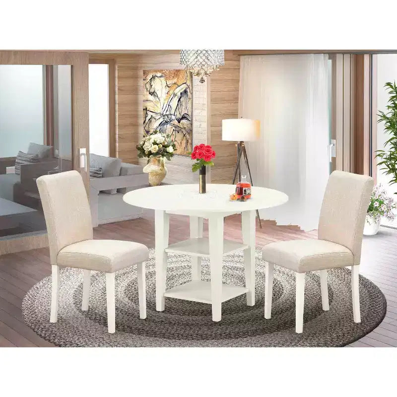 Set da pranzo rotondo 3 pz con tavolo da 20/42 pollici e 2 sedie in lino - Tessuto beige