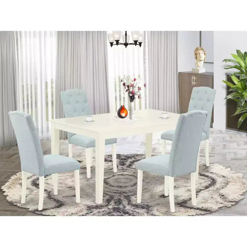 HomeStock Set da Pranzo Rettangolare da 5 Pezzi in Legno Massello con Finitura Bianco Lino - 4 Posti