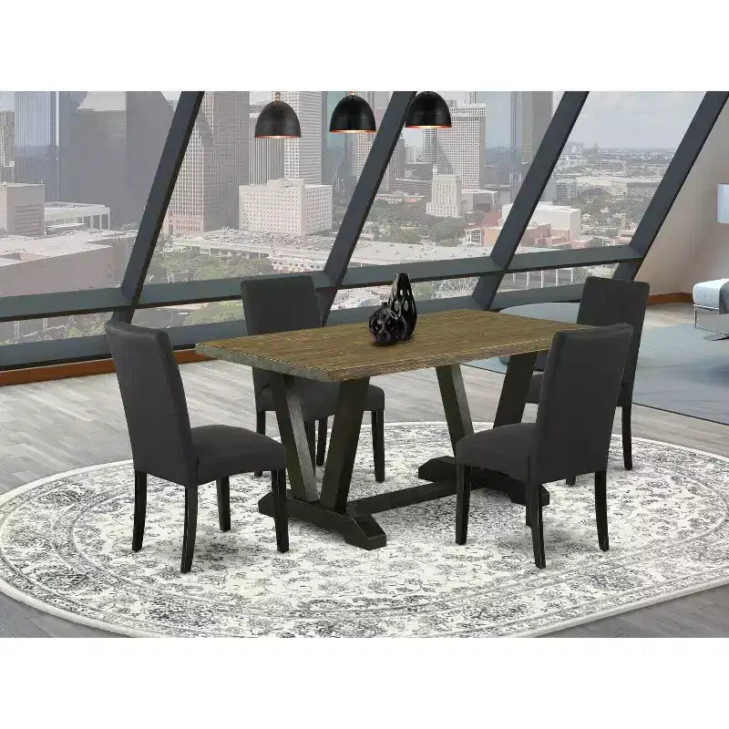Tavolo da pranzo 5 pezzi con piano in legno massello finitura rovere naturale con 4 sedie con