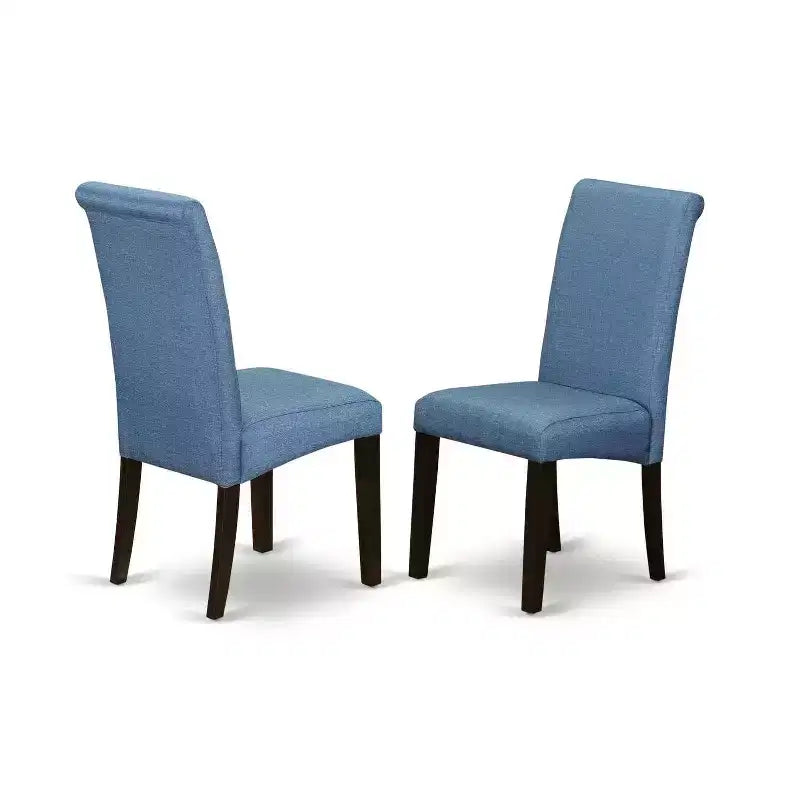 Set da Tavolo da Cucina 5 Pezzi Stile Marino - Sedie in Tessuto Blu Lino e Gambe Color Cappuccino - Tavolo da Pranzo