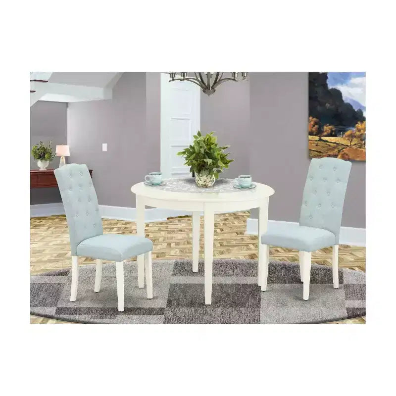 Set da pranzo 3 pezzi - Tavolo da cucina e 2 sedie - Tavolo rotondo piccolo - Bianco Lino e Azzurro Cielo