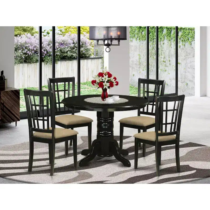 Set Dinette Rotondo per 4 - Tavolo da Cucina con Sedie - Set da Pranzo in Legno Massiccio